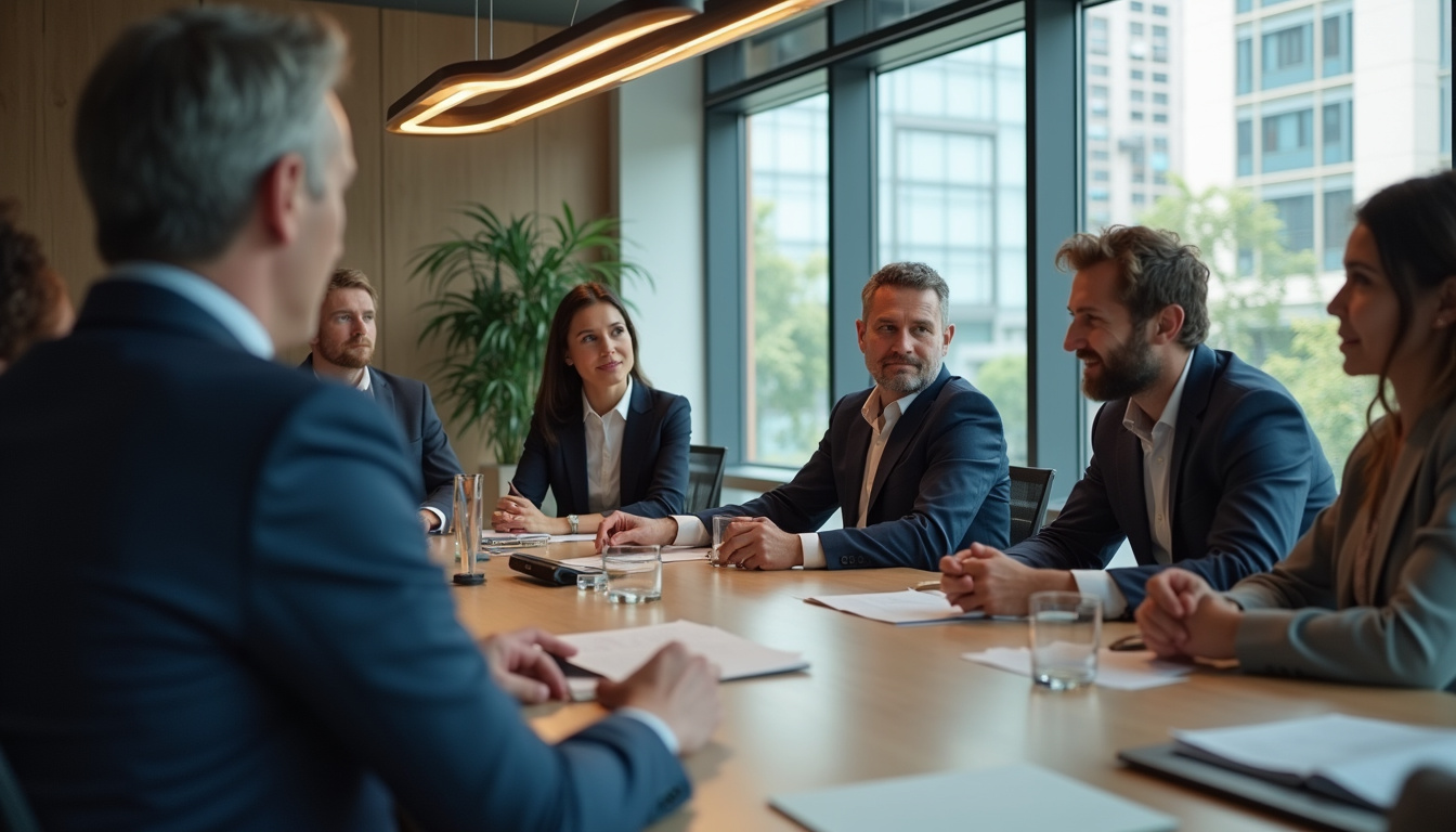  Diverse small business owners discussing project with government official in conference room