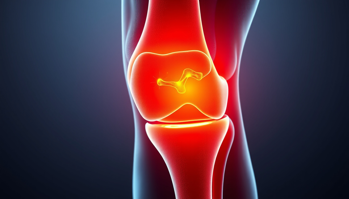 close-up of healed knee joint with digital overlay showing rapid tissue repair