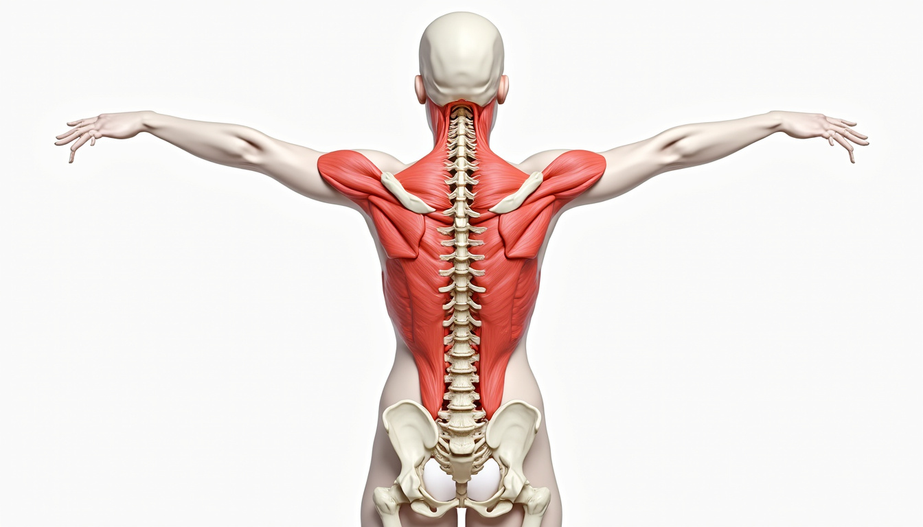  anatomical illustration of lumbar spine muscles highlighted during rehabilitation exercises