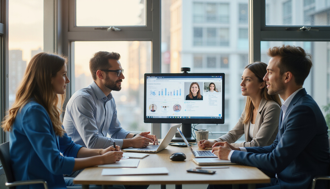  Efficient business team collaborating with digital communication tools