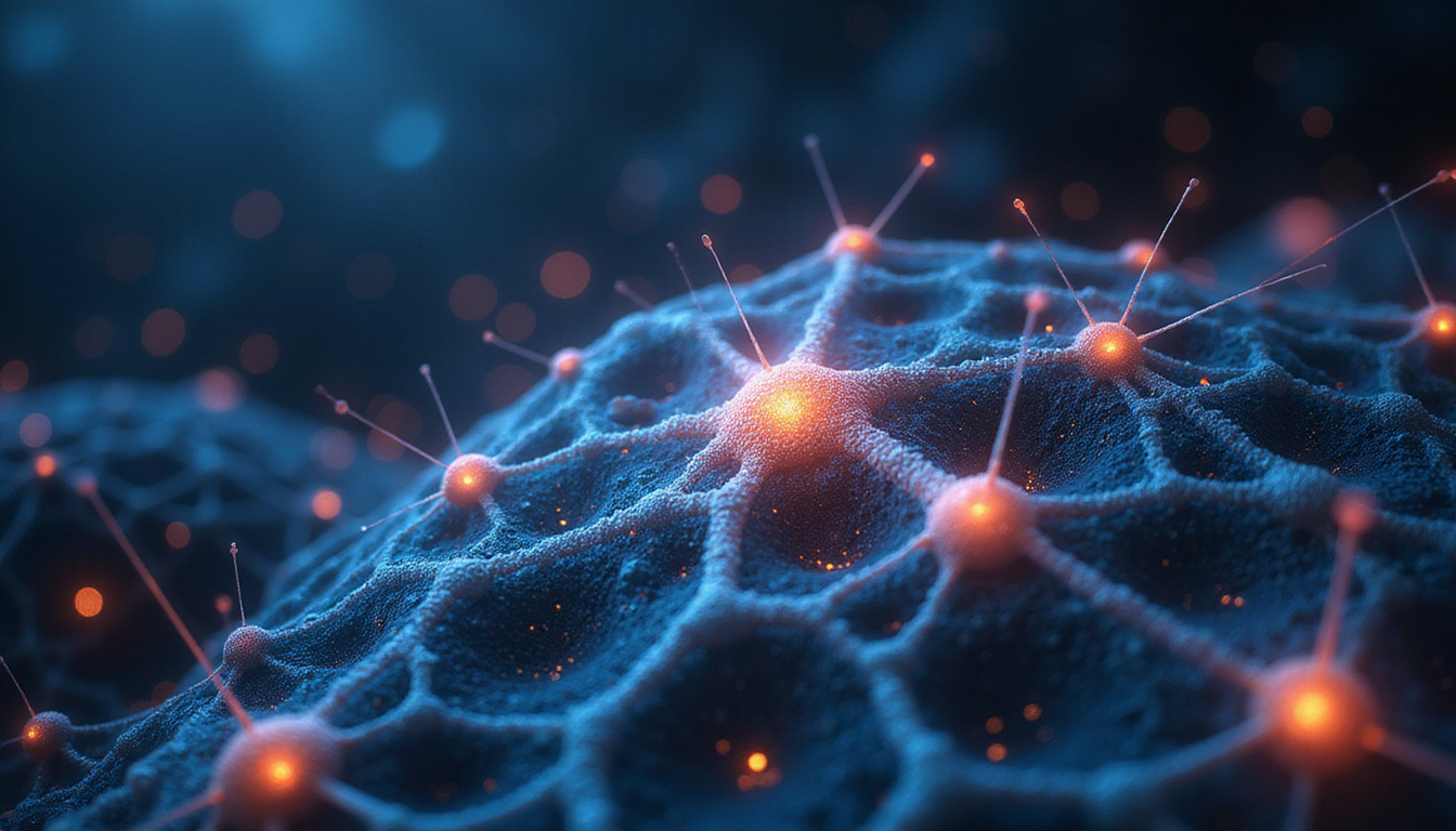  Abstract neural network with glowing synapses symbolizing advanced cognitive AI processes in a cybernetic landscape