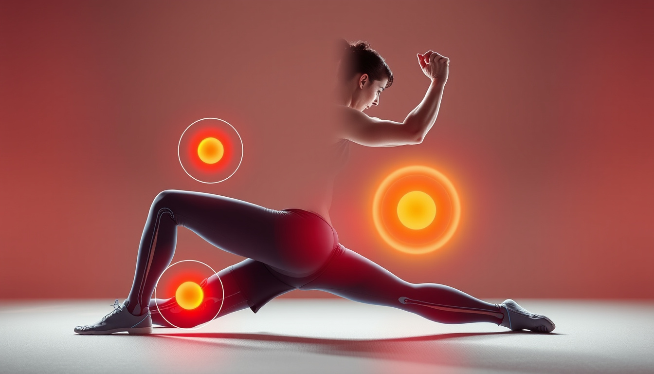 athlete stretching with highlighted joint capsules, healthy and strong mobility concept