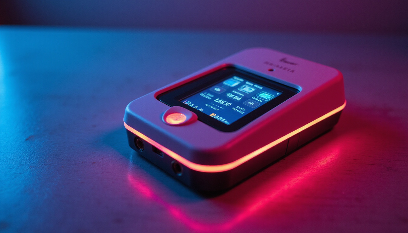  futuristic medical diagnostic device measuring nerve conduction velocity in vibrant neon colors