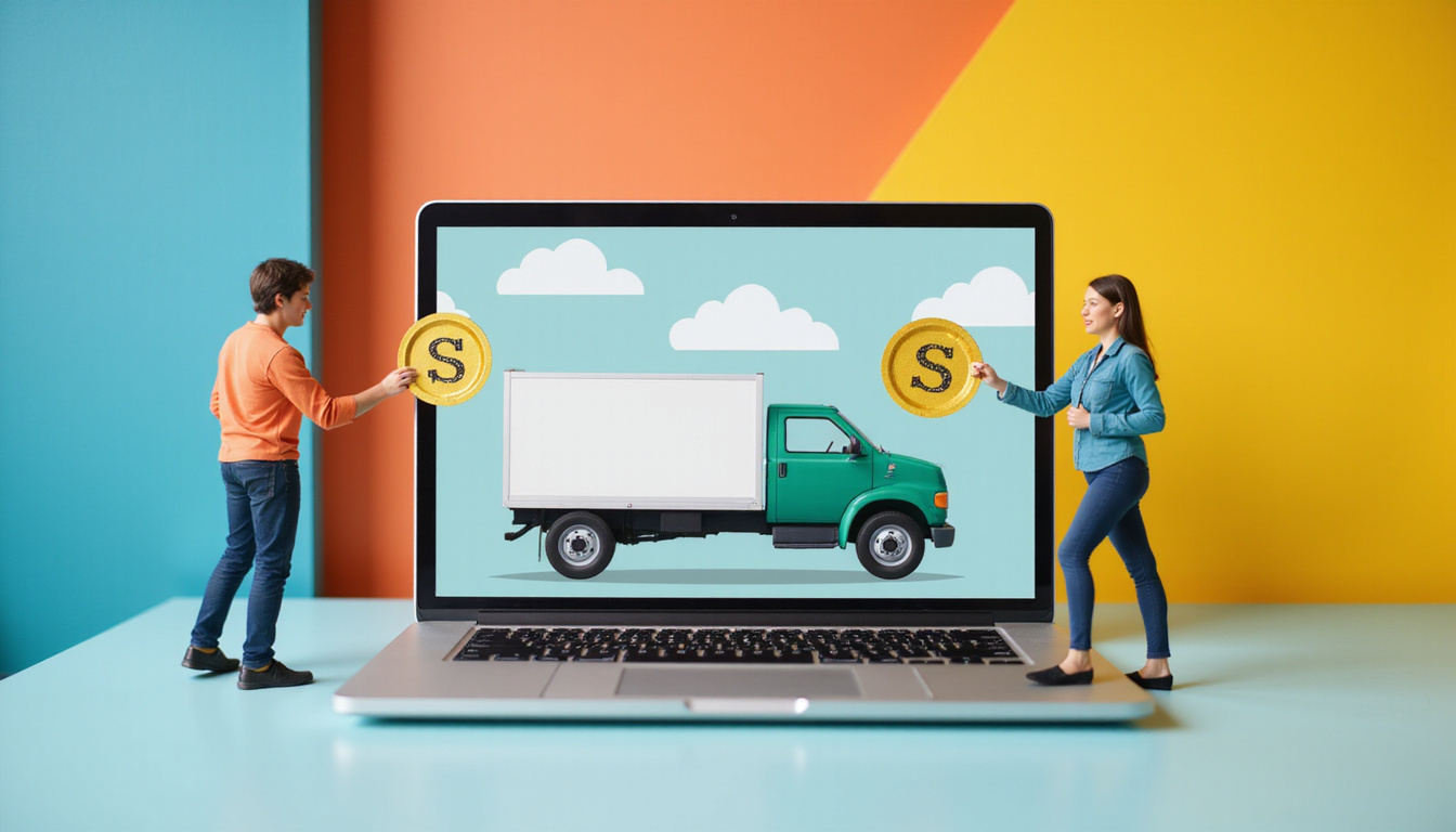 Person comparing junk hauling quotes on laptop, saving money concept