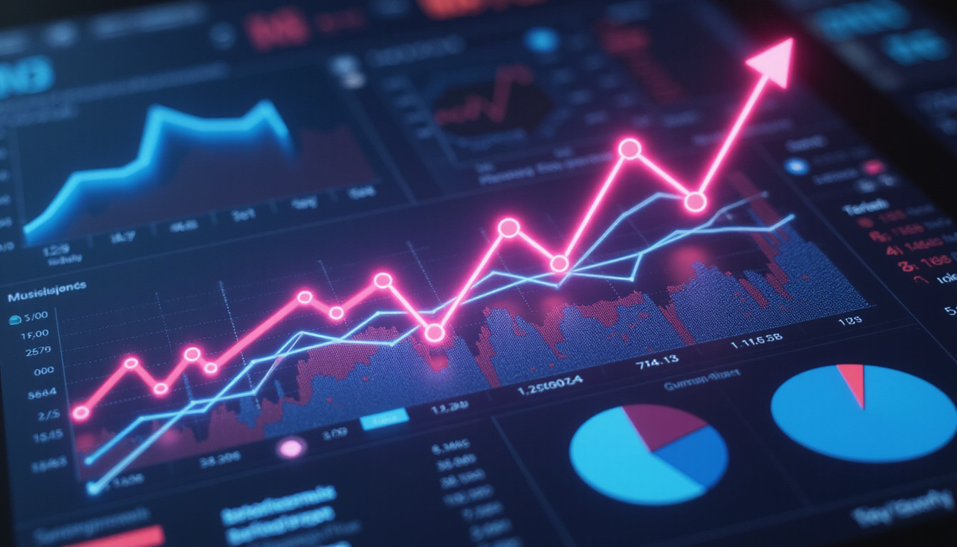 futuristic digital interface displaying rising ROI graphs and marketing analytics