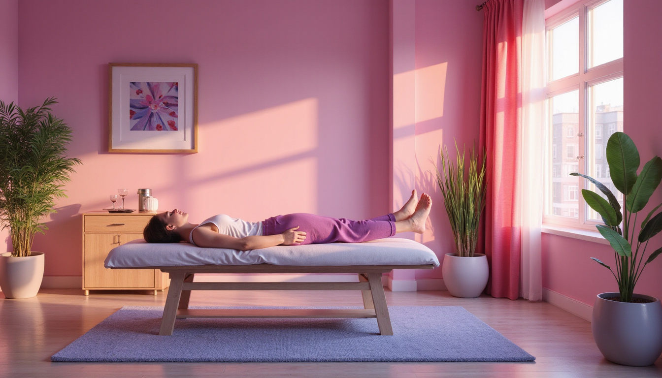  serene therapy room with patient receiving spinal nerve treatment, soothing atmosphere