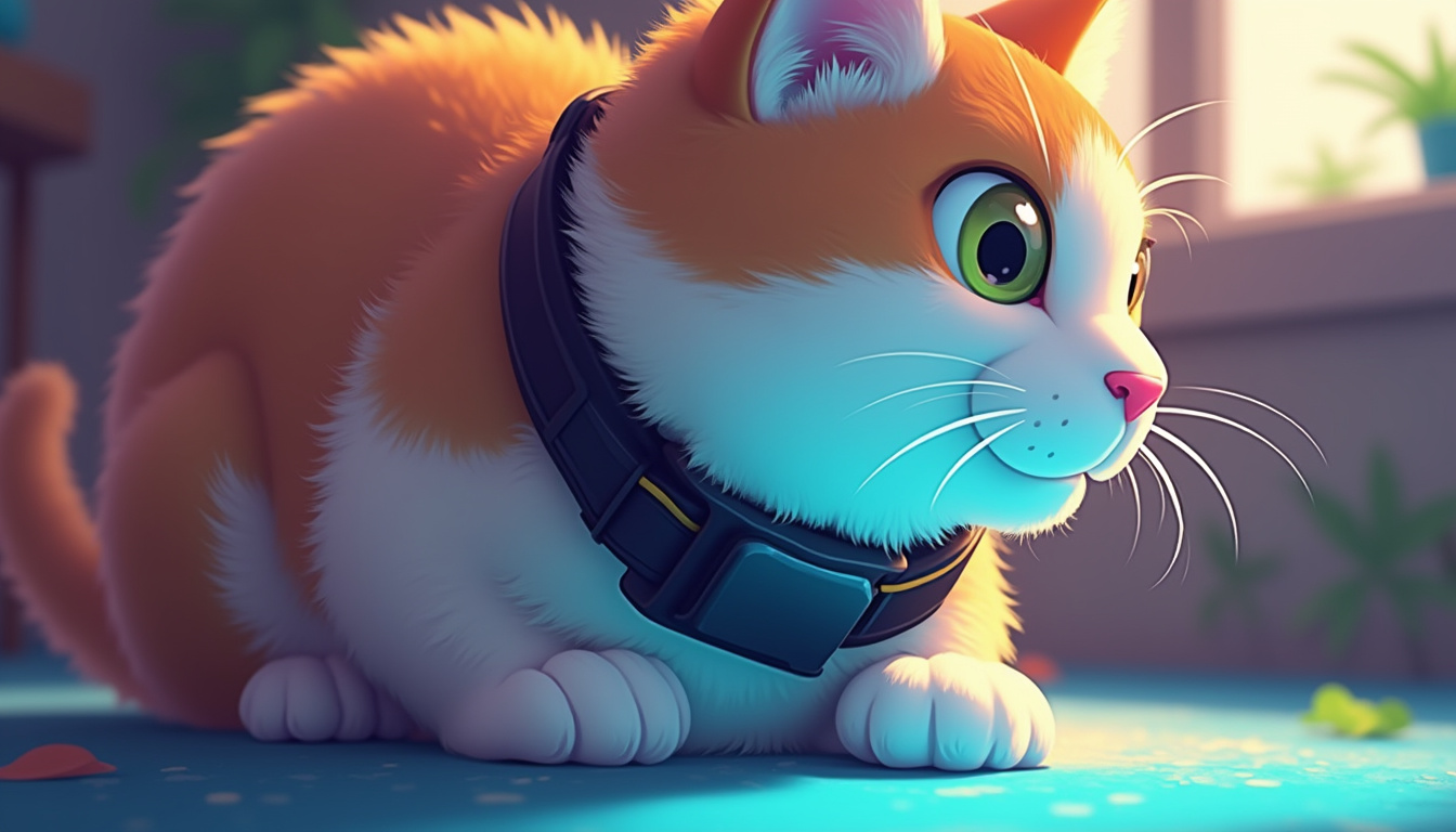 Close-up of a sleek cat collar with a subtle spray deterrent device, soft lighting