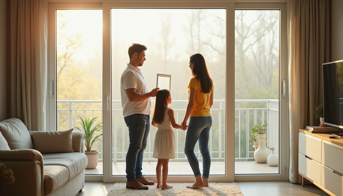  A family happily inspecting a spotless home interior with pest-proof window screens and traps