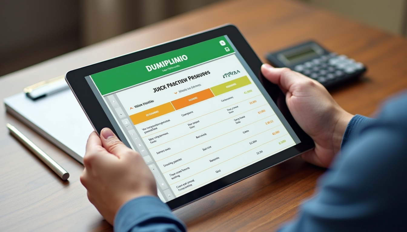 person comparing digital junk removal quotes on tablet, calculator and notepad on wooden desk