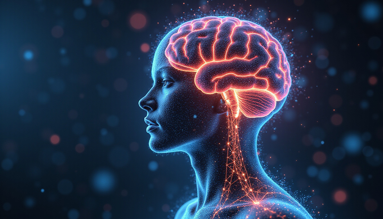  advanced AI brain network visualization, cognitive agents processing complex information in high-tech environment