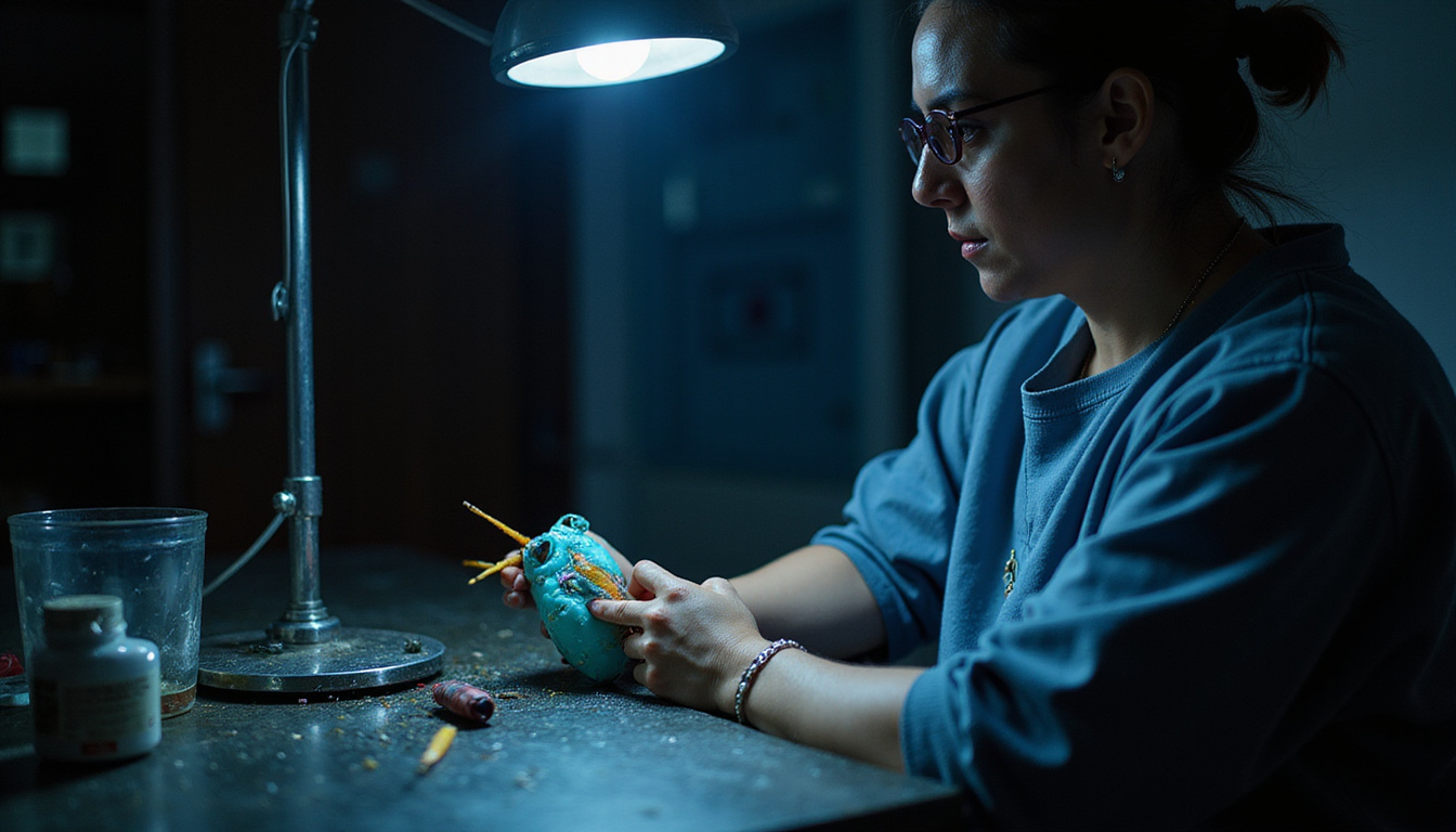  Technician applying roach gel in dark corner, focused and precise task