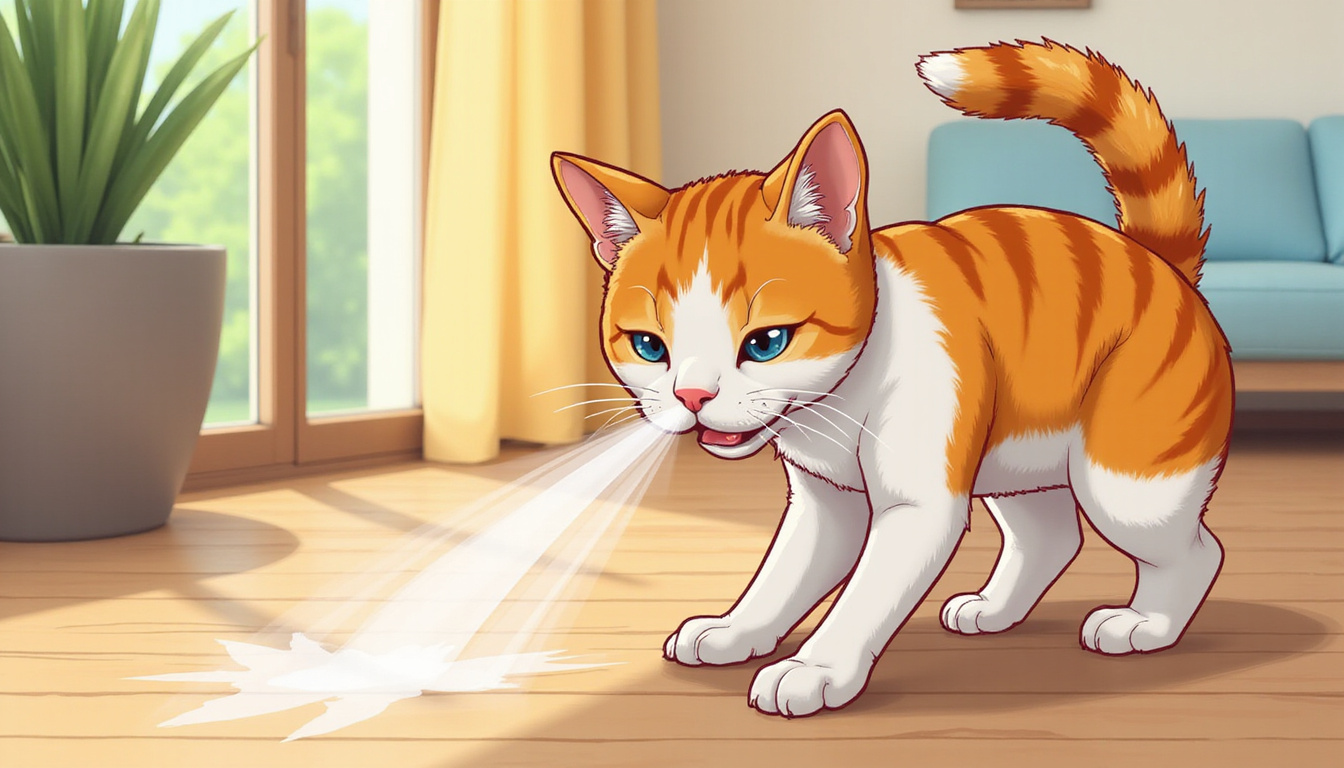 Close-up of cat spraying indoors, marking territory, subtle signs of stress, home environment