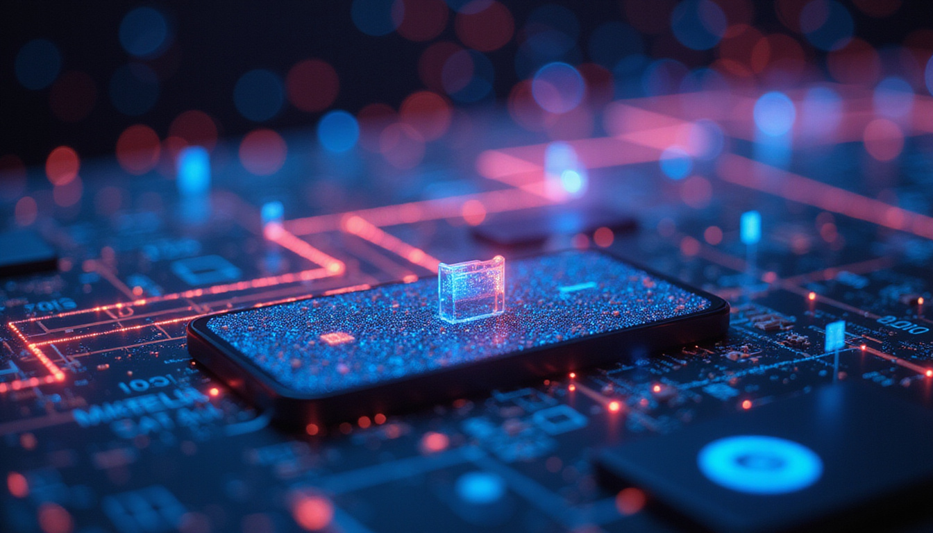 Middleware architecture glowing with data streams connecting intelligent agents and modern devices