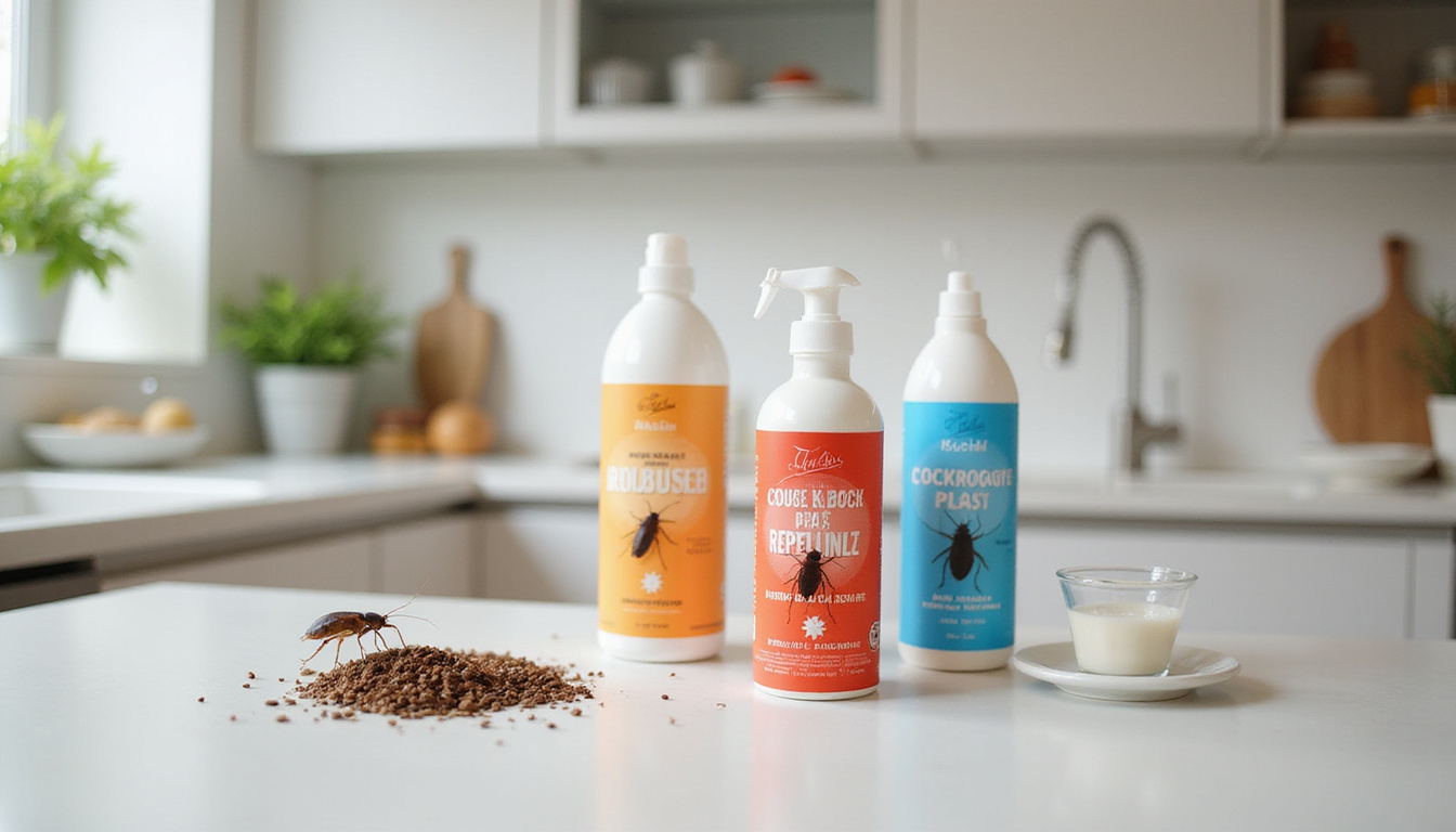 Sparkling clean modern kitchen with natural cockroach repellents displayed on countertop