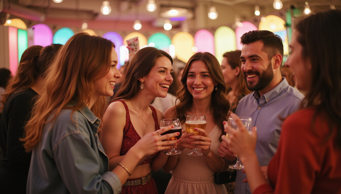 happy people celebrating event with drinks, secure permit in hand, bright atmosphere