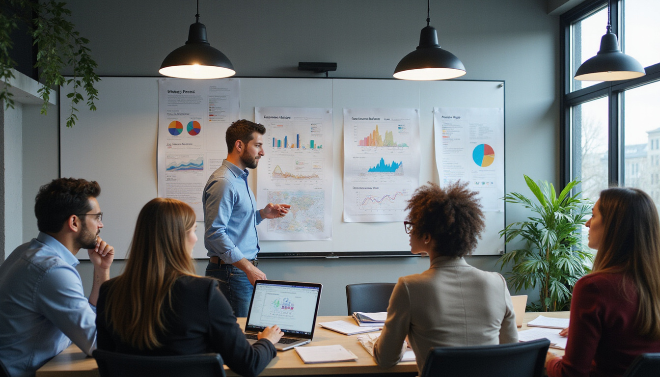  Diverse small business team analyzing federal contract compliance charts, modern workspace, collaboration, determination