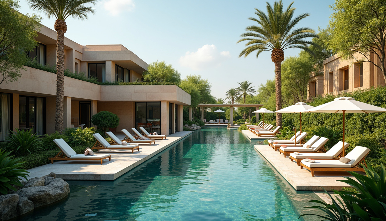 serene spa retreat by the Nile River, elegant architecture, lush greenery surrounding
