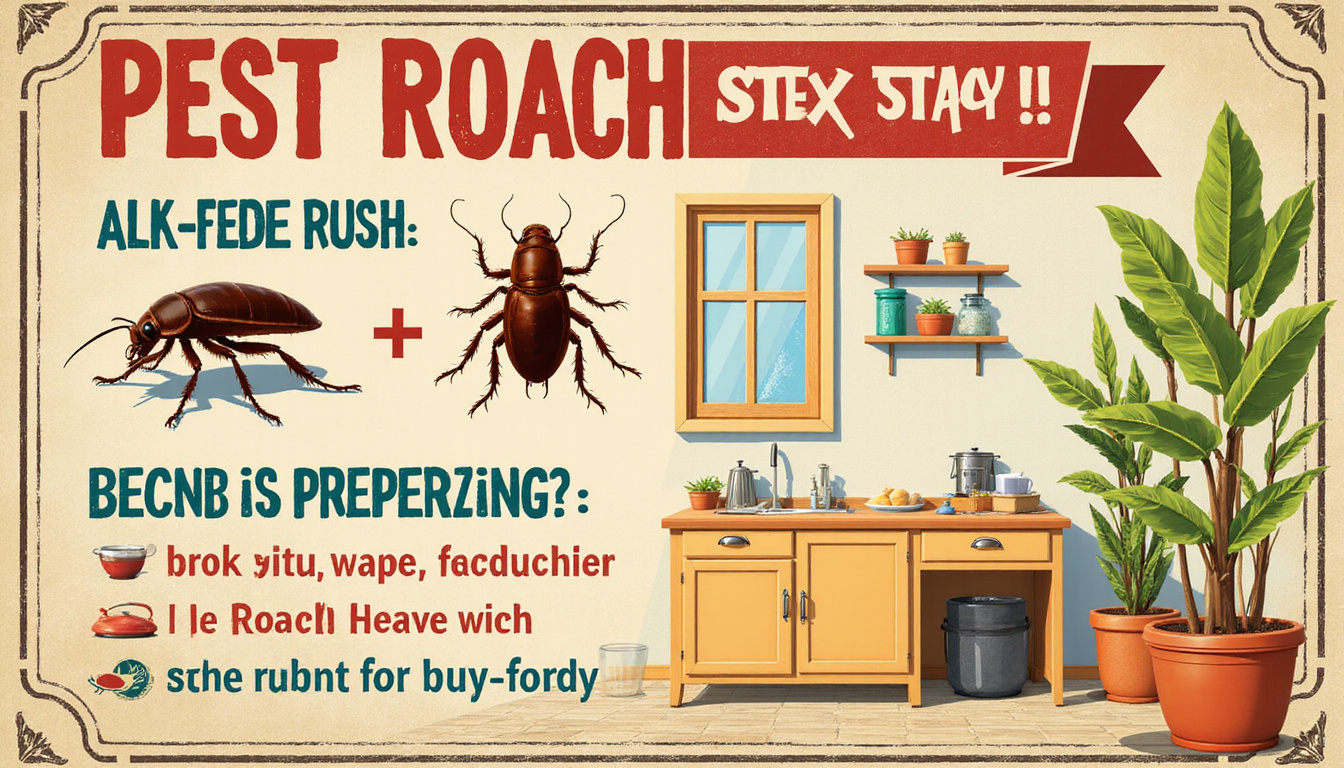  vintage-style pest control poster with roach prevention tips and home setting