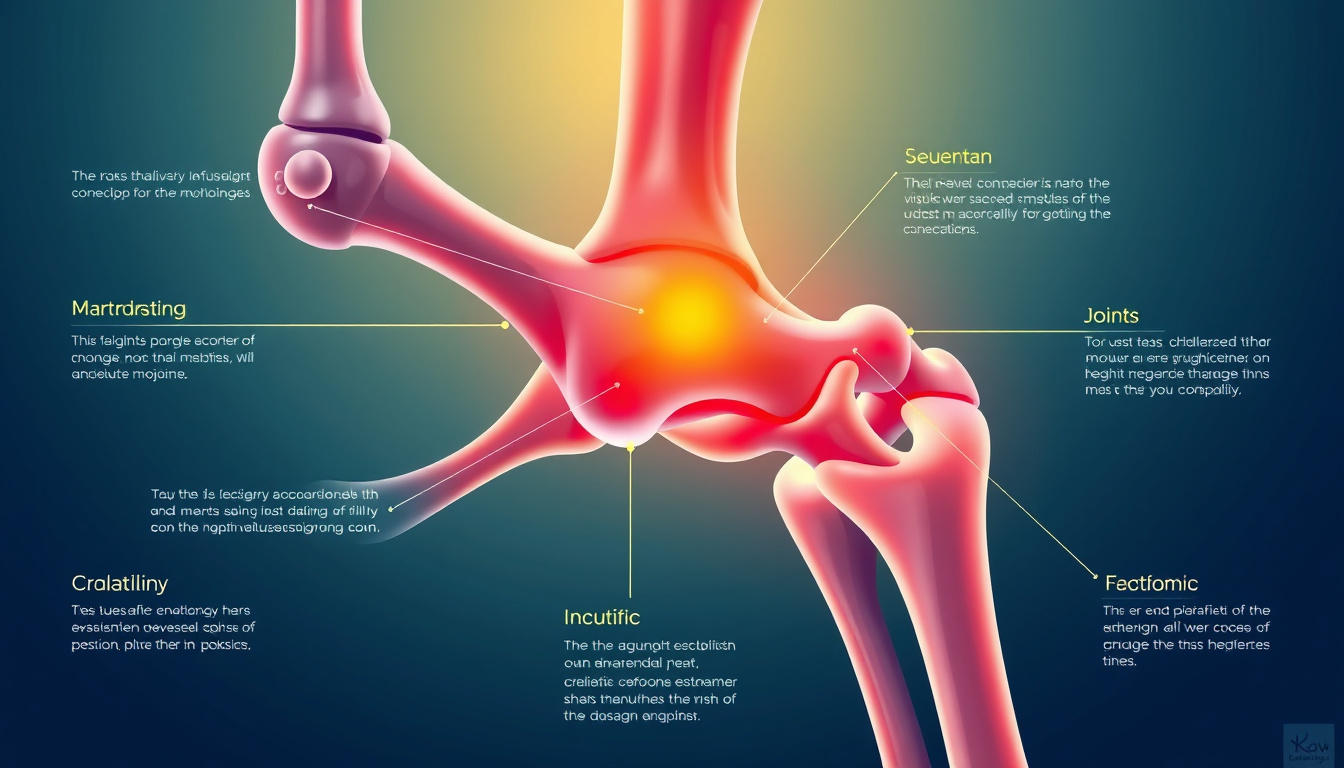  Detailed anatomical illustration of joints healing, vibrant medical infographic style