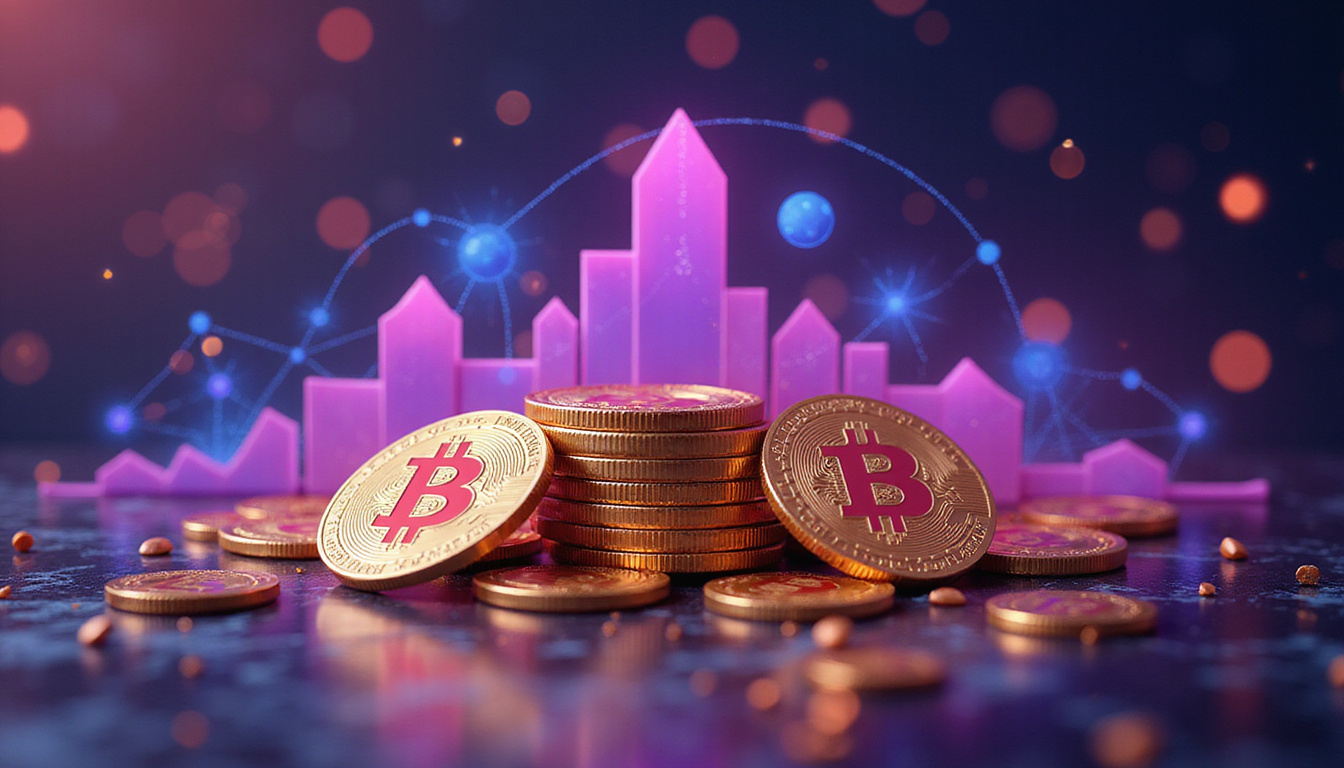  vibrant marketing strategy concept with digital coins and interactive brand engagement icons