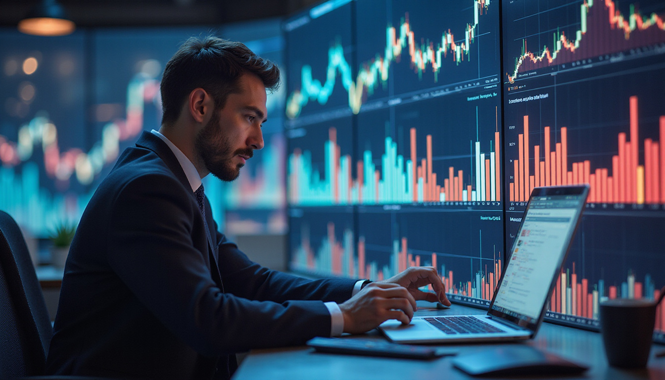  Strategic investor analyzing multi-colored crypto portfolio, holographic charts displaying growth trends