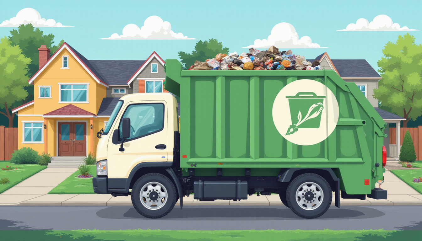 eco-friendly junk removal truck collecting household waste in urban neighborhood