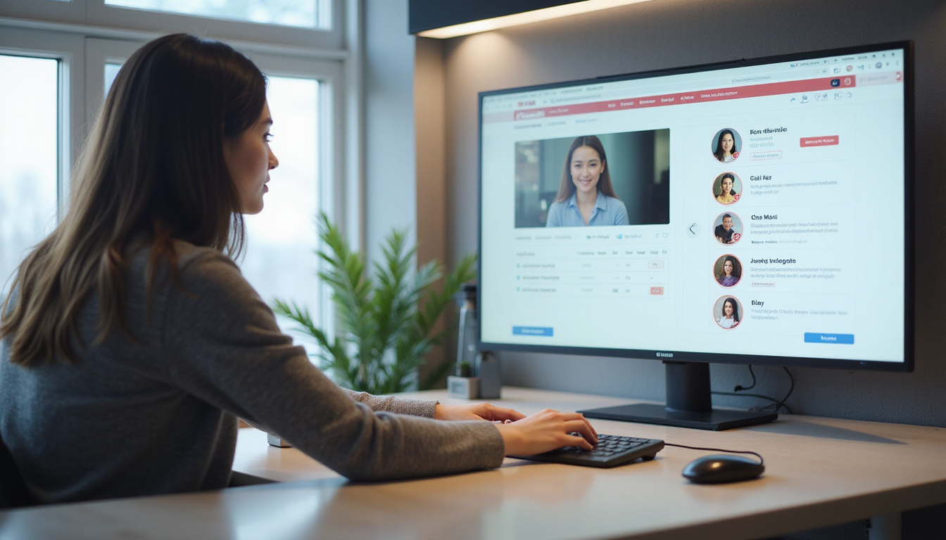 Modern virtual receptionist managing calls and appointments, sleek workspace, digital interface, business communication