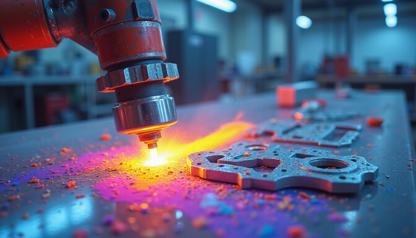  futuristic spray marking machine applying vibrant colors on automotive parts, clean modern industrial setting