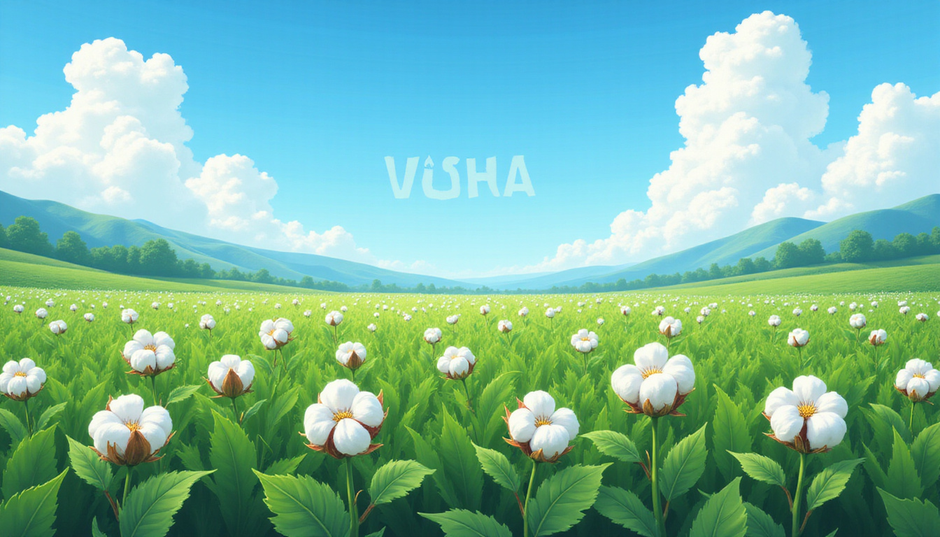 蓝天下翠绿的棉田象征着可持续农业