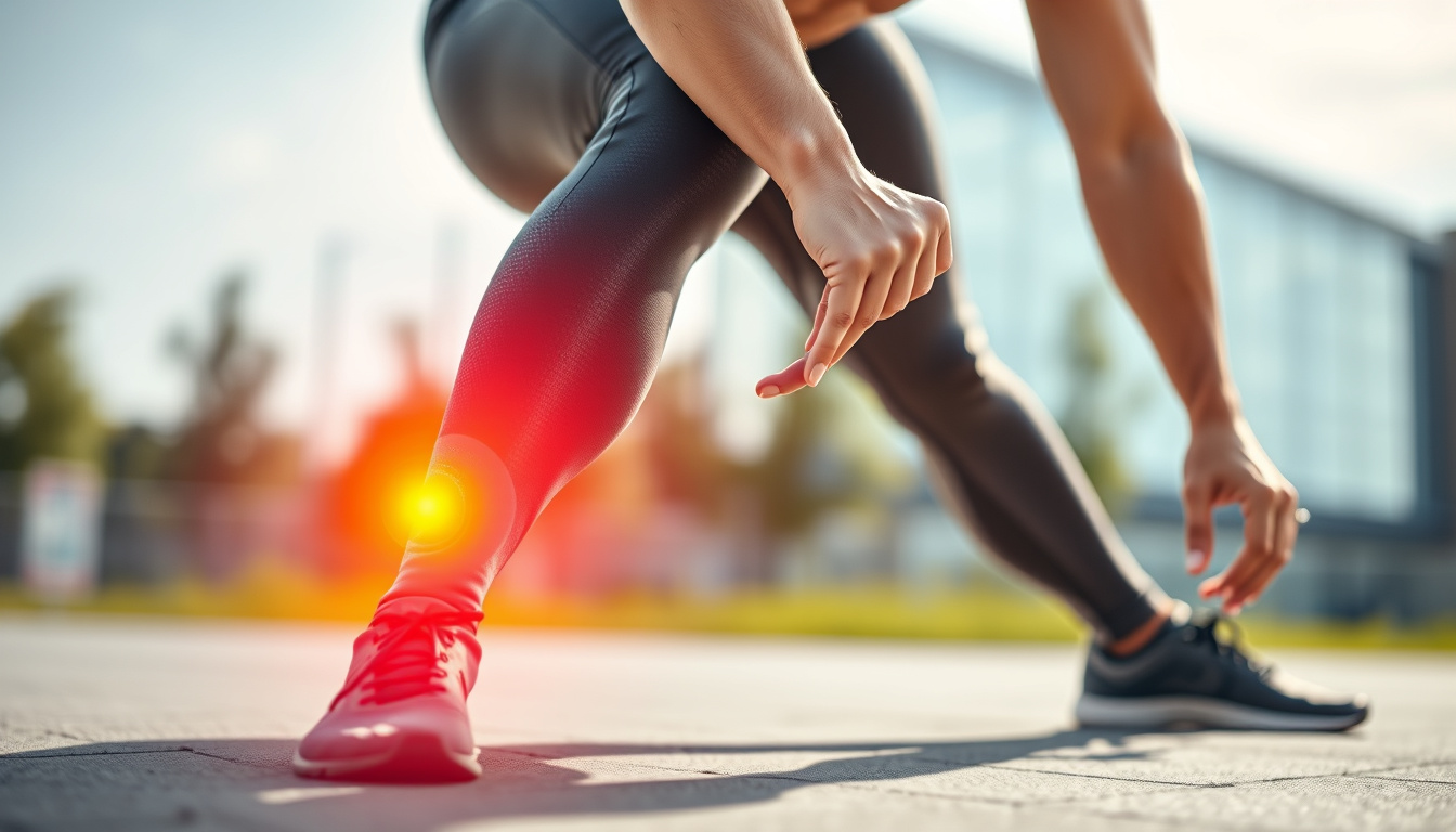  Athletic person stretching outdoors, highlighting knee and joint mobility with dynamic lighting