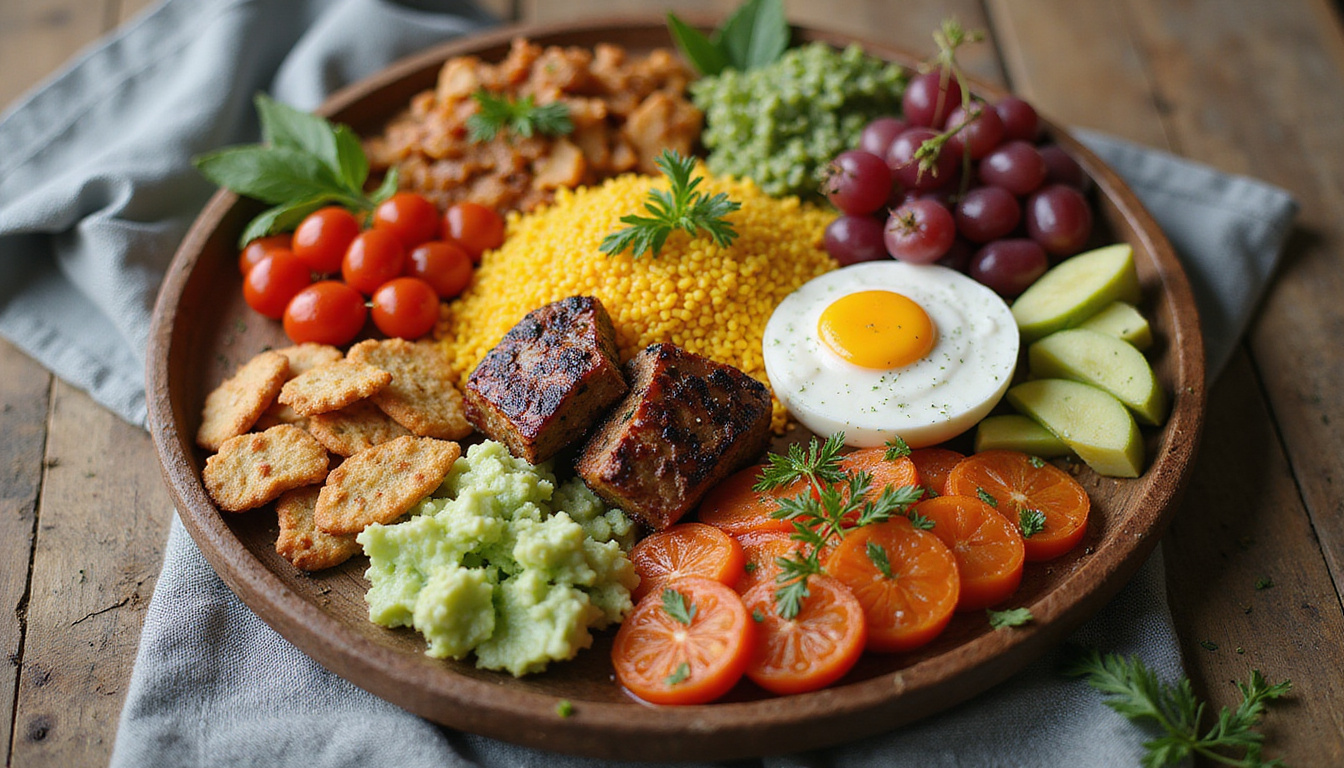  colorful assortment of ketogenic meals on rustic wooden table, healthy lifestyle theme