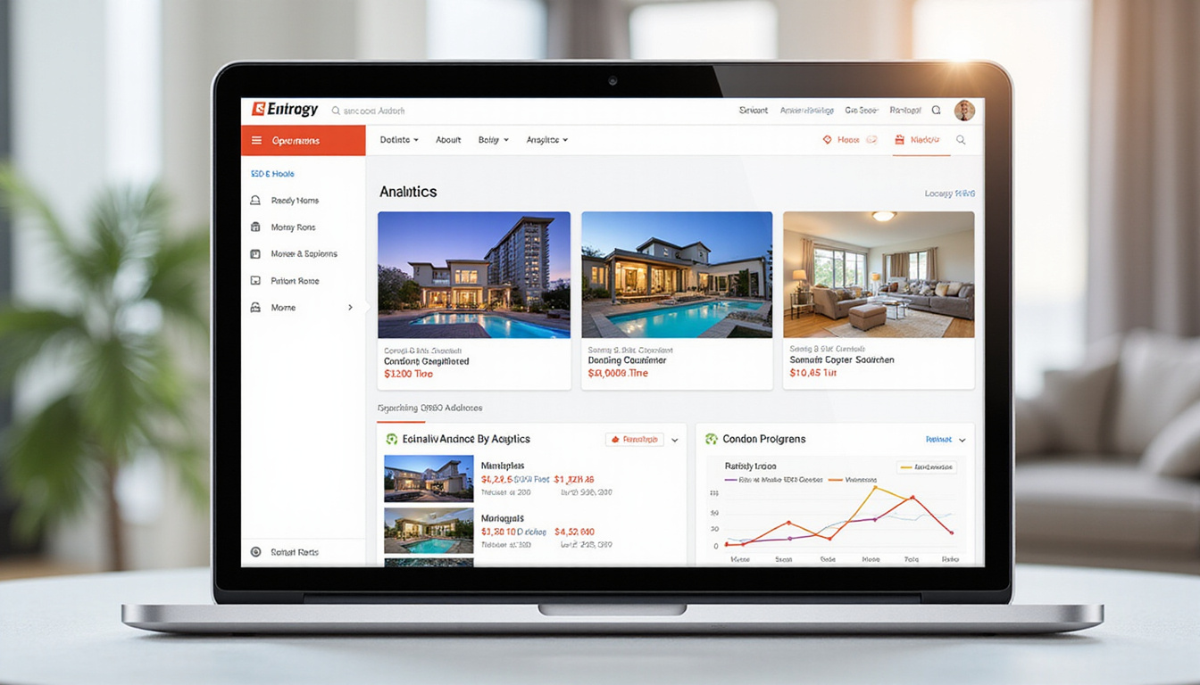 Laptop screen showing SEO analytics and condo rental listings, bright digital interface