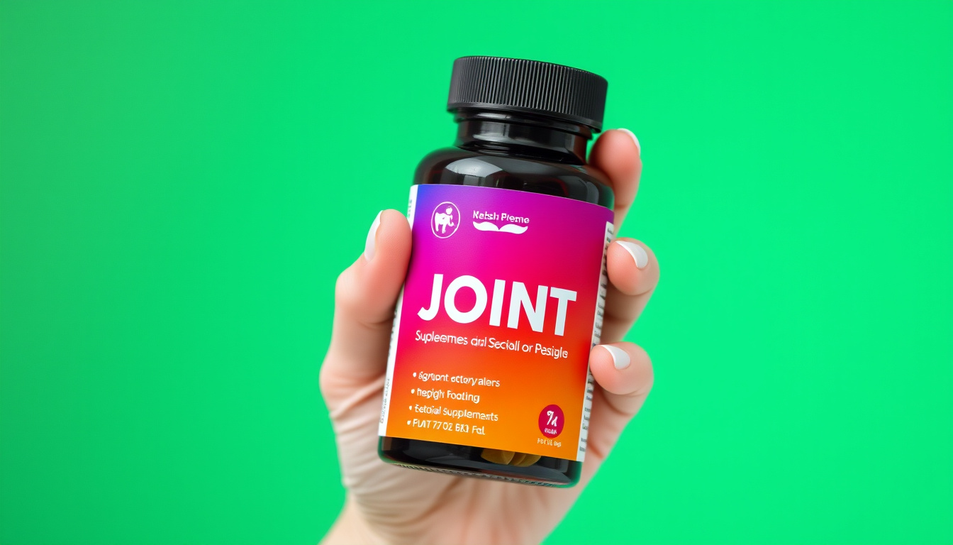  close-up of veterinary hand holding colorful pet joint supplements bottle