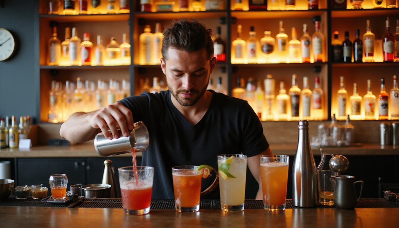  professional bartender serving drinks responsibly in a stylish bar environment