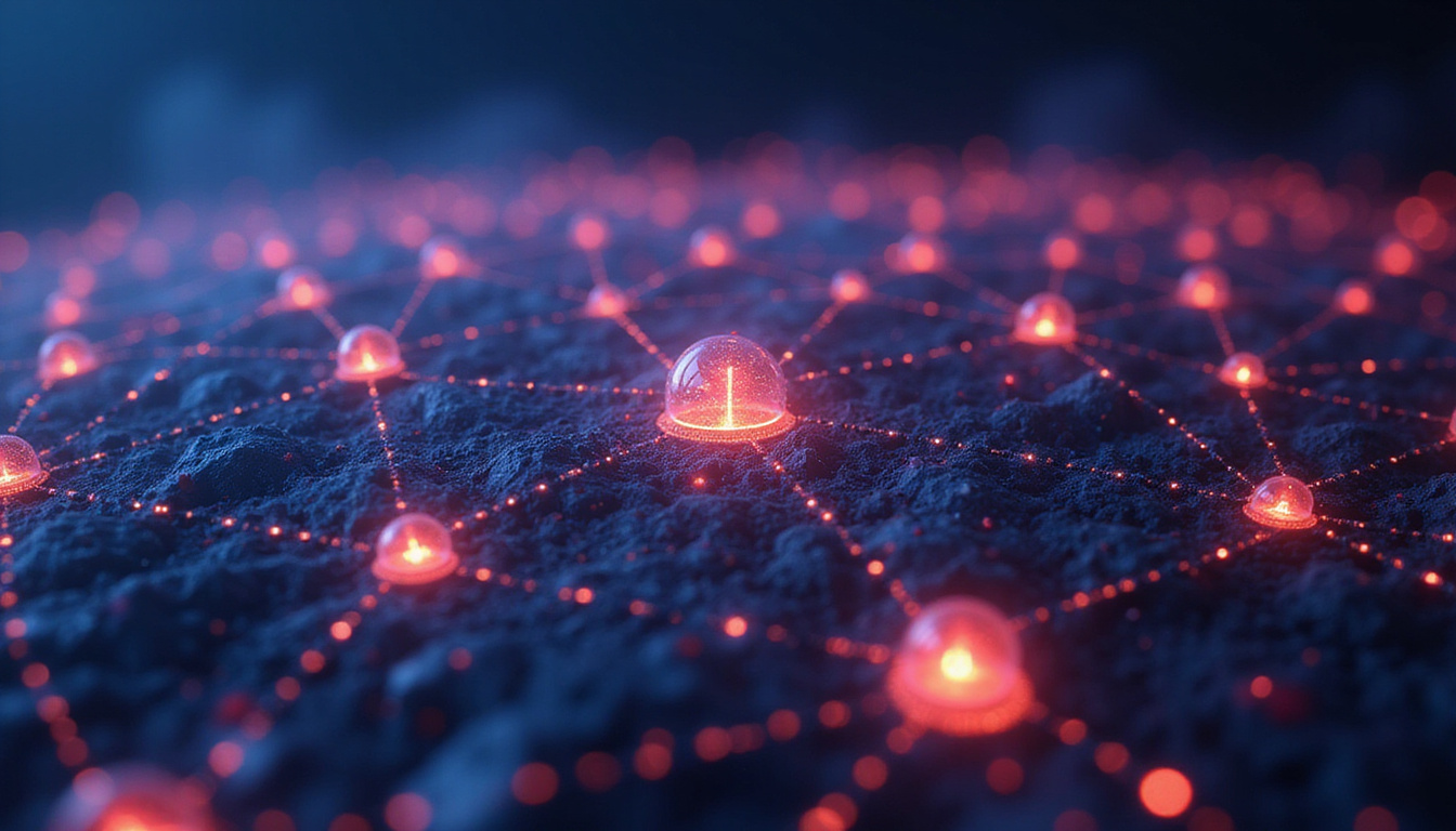  futuristic blockchain network with glowing nodes, safe crypto trading environment