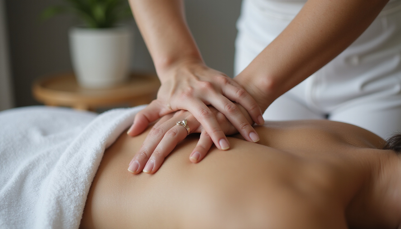 close-up of hands adjusting spine with gentle pressure in wellness center