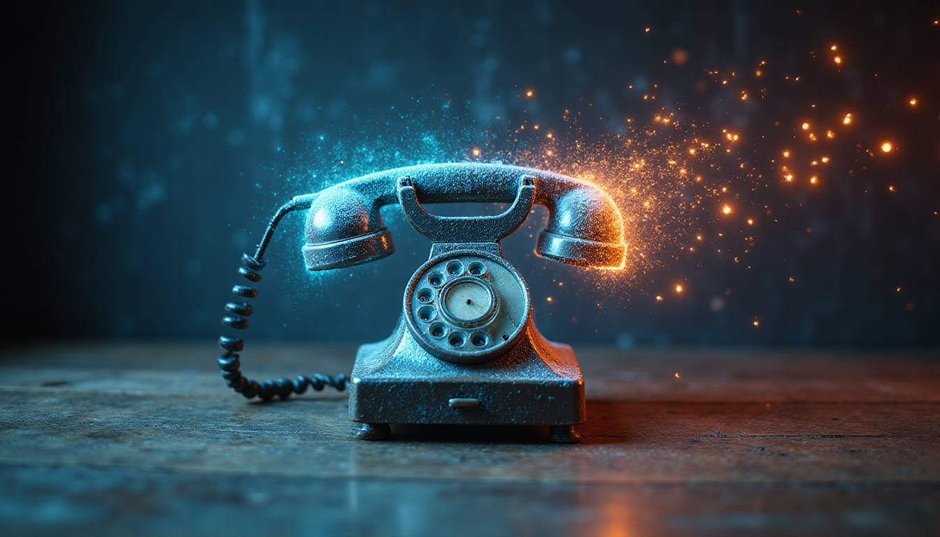 Vintage telephone with digital overlay, symbolizing business communication transformation