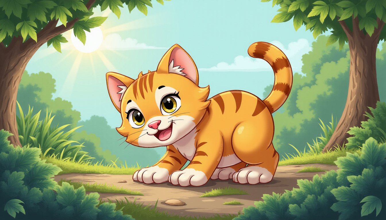  Feline in natural habitat, scent-marking territory with focused expression, lush surroundings