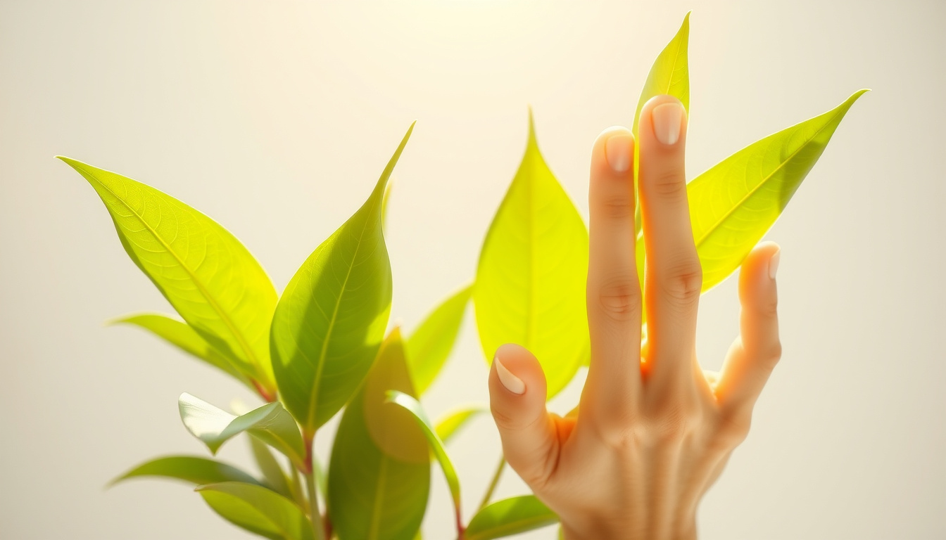  healthy smiling joints with natural green leaves and calming light