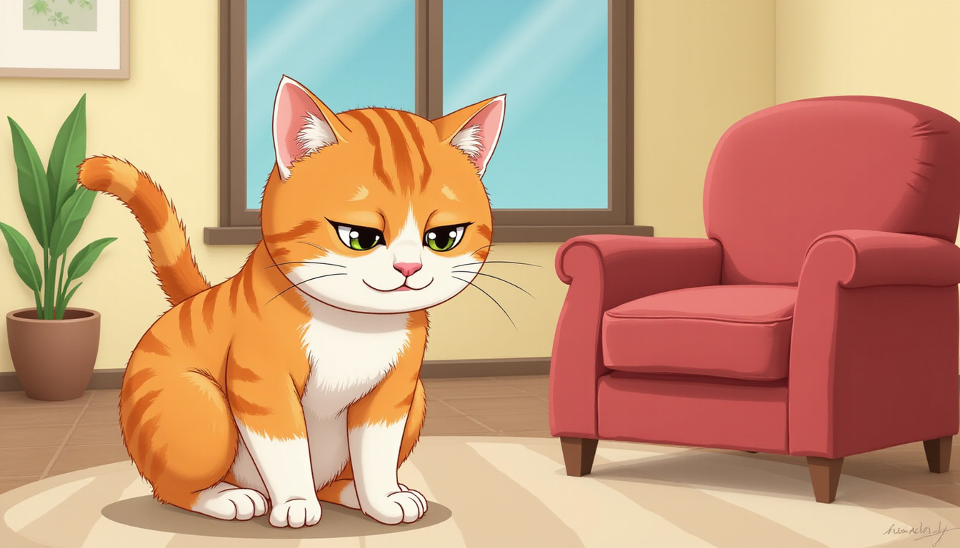 Anxious cat scratching fur on furniture indoors, stressed body language 