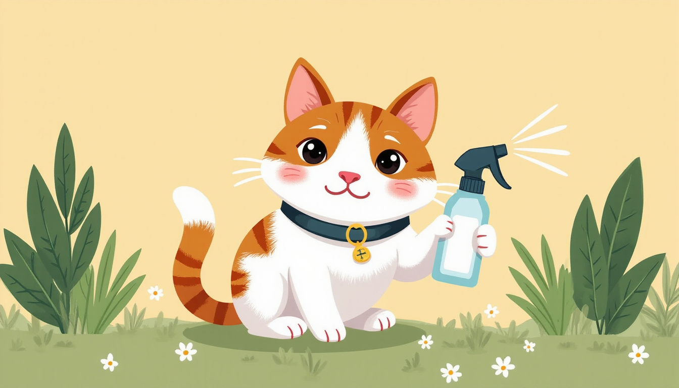 cat wearing natural spray collar fresh home background 