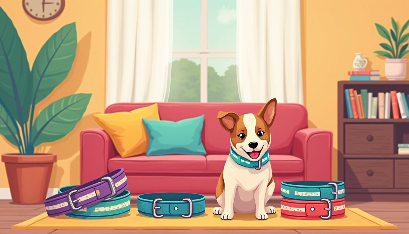  variety of pet-safe odor control collars colorful display in cozy living room