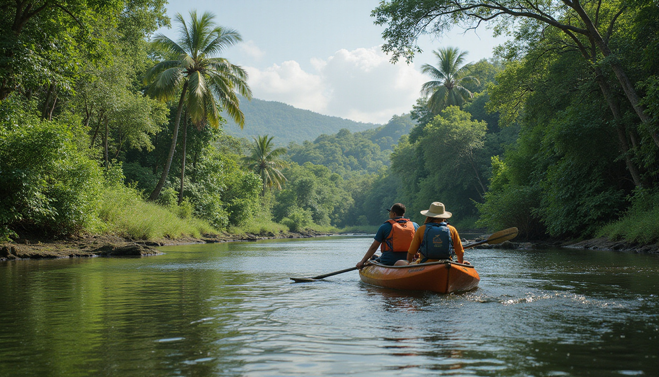  Adventurous beginners exploring the tropical Nile River surrounded by dense greenery and wildlife