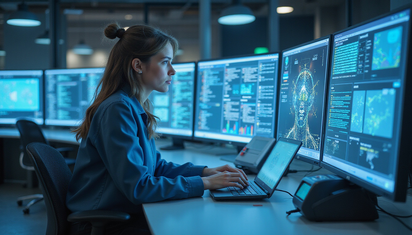  Futuristic call center with AI-powered call answering systems, holographic displays, seamless customer interactions