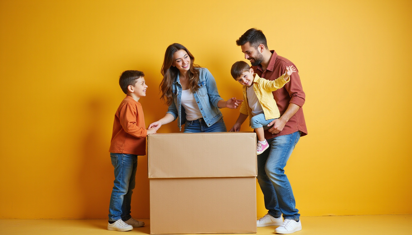  happy family loading old furniture for junk removal service pickup