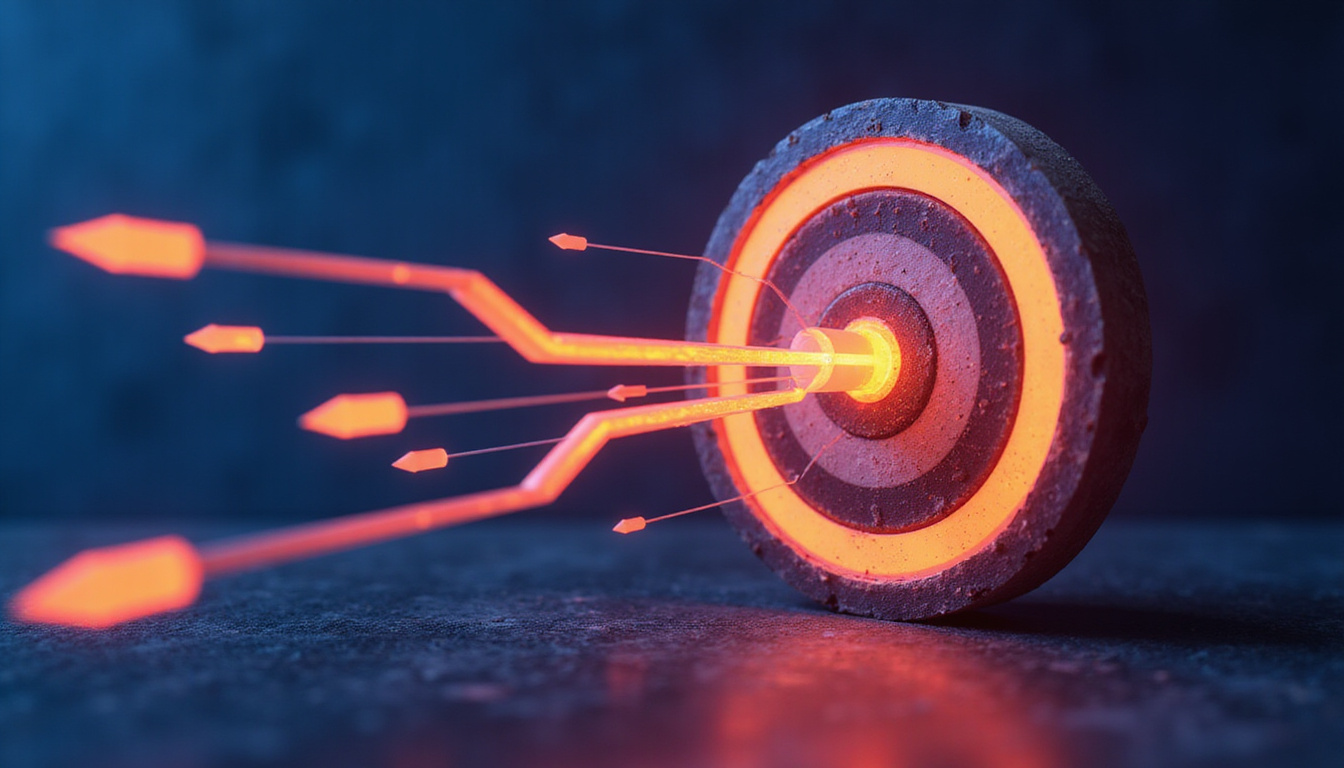  Target audience funnel with glowing leads, fast-moving arrows, dynamic and energetic style