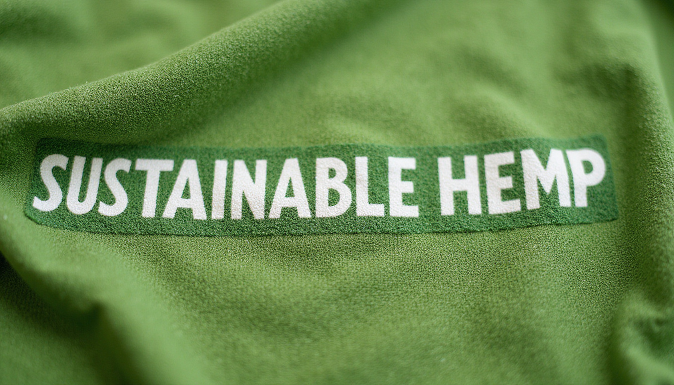 close-up of sustainable hemp fabric, vibrant fashion runway, green environment backdrop