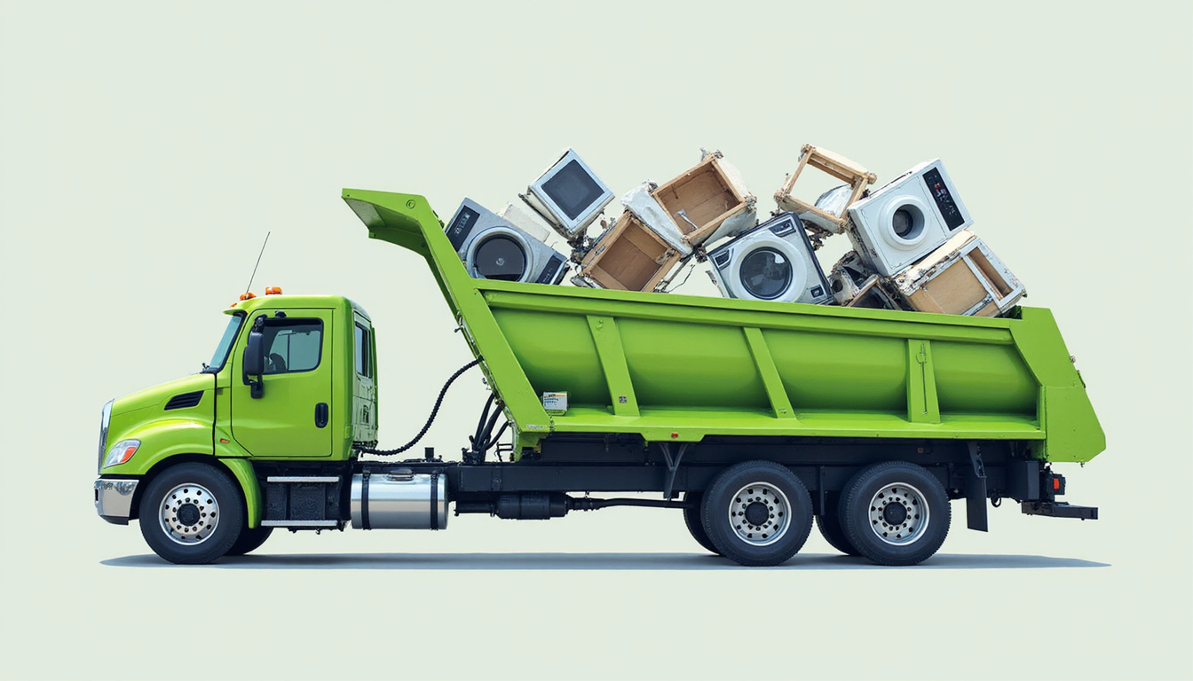 eco-friendly truck loaded with discarded appliances for recycling facility