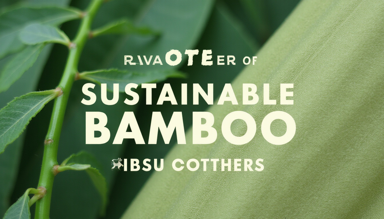 close-up of sustainable bamboo fibers texture with green leaves background, eco-conscious clothing concept