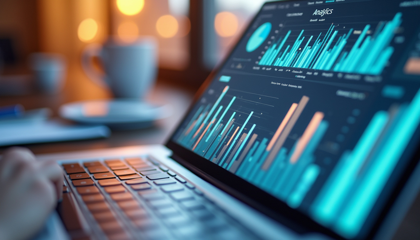 modern workspace with SEO analytics, real estate website on tablet, bright charts and graphs, boosting traffic concept